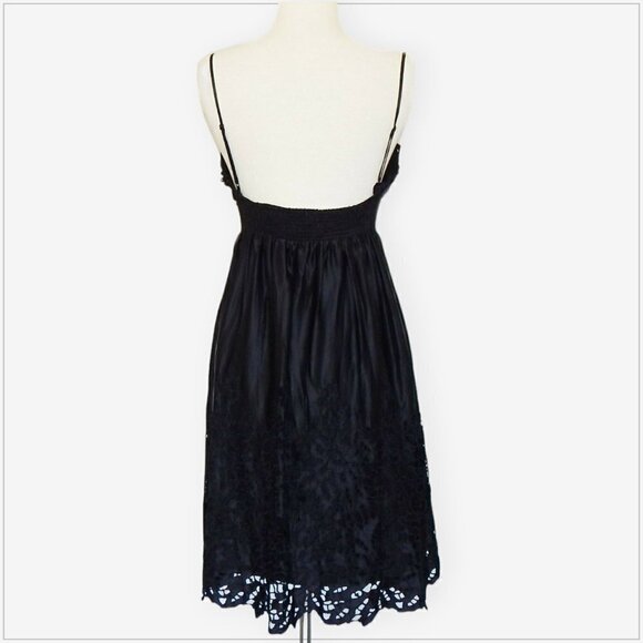 BCBGMaxAzria Black Silk Empire Cutwork Lace Embroidered Slip Boho Dress NWOT XS - Picture 4 of 6